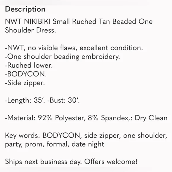 Nikibiki Brown One Shoulder Dress, Size S - Picture 6 of 6